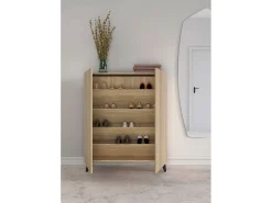 Mueble zapatero/armario - A109cm x L90cm x P27cm roble dorado puertas impresión vallado patas negro - Narvik
