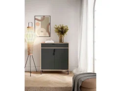 Mueble zapatero/armario - A89cm x L90cm x P29cm roble claro puertas gris grafito - Alice