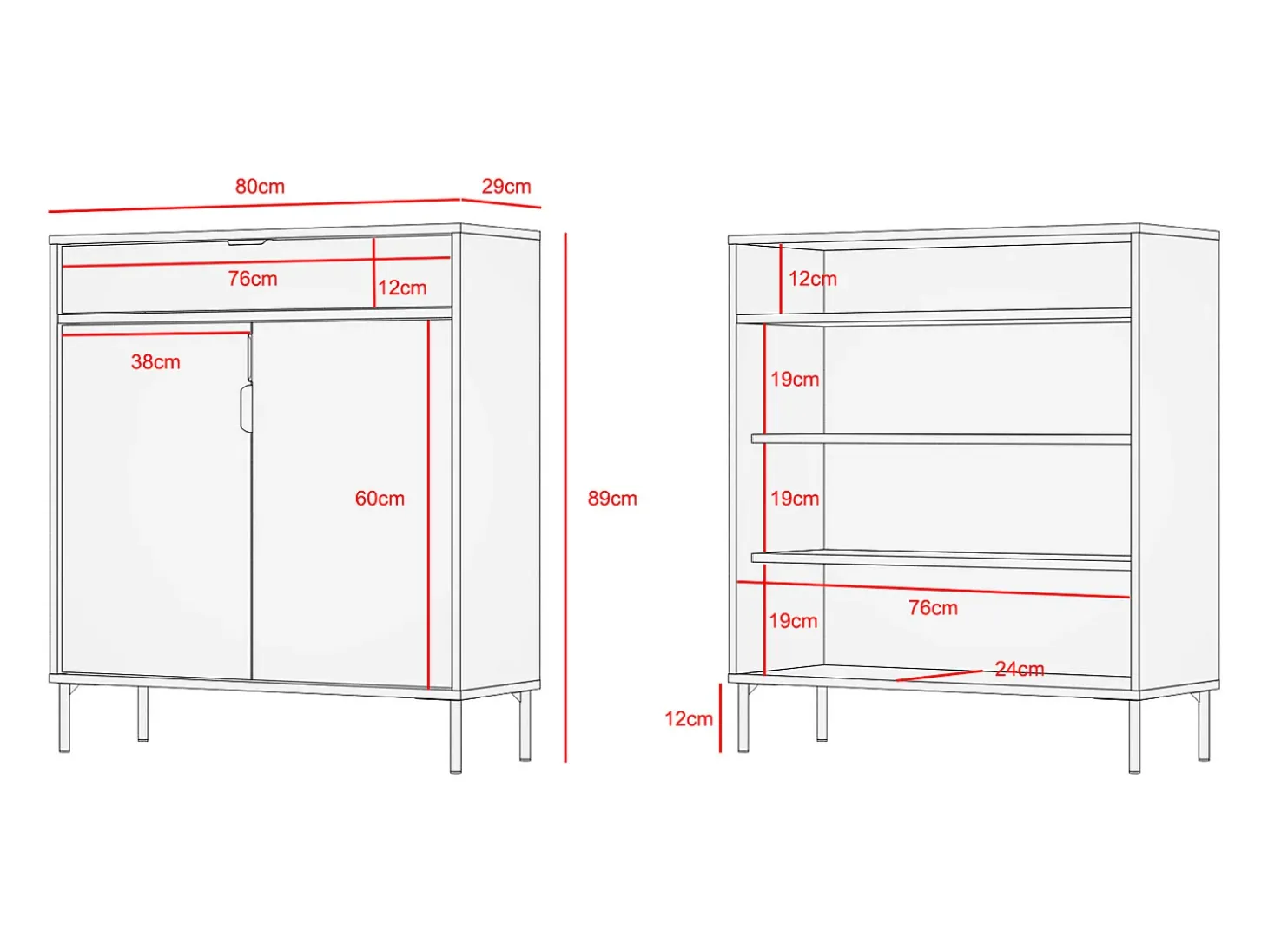 Mueble zapatero/armario - A89cm x L90cm x P29cm roble claro puertas gris grafito - Alice