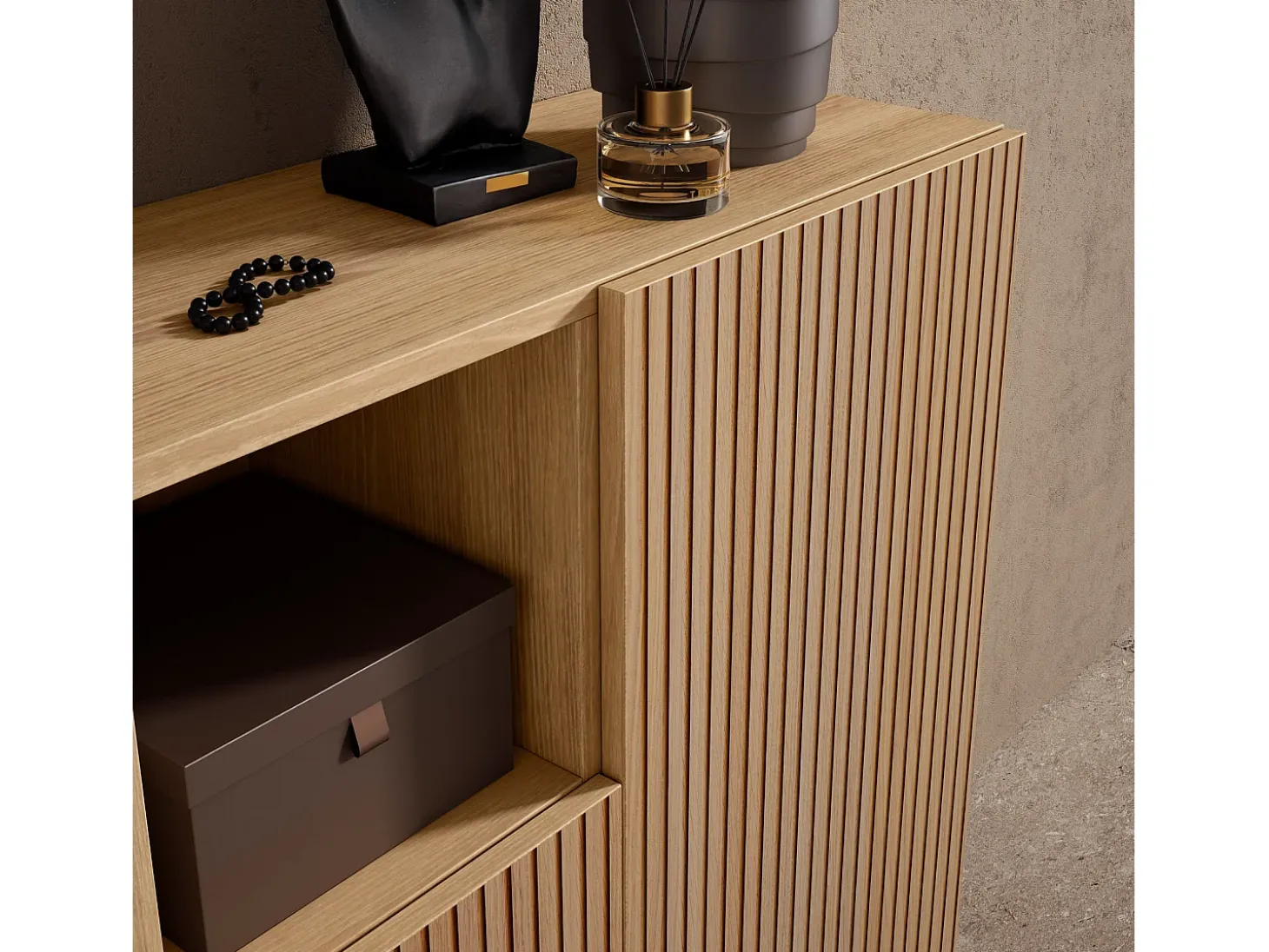 Mueble zapatero/armario - A87cm x L90cm x P27cm roble dorado puertas impresión vallado - Moss