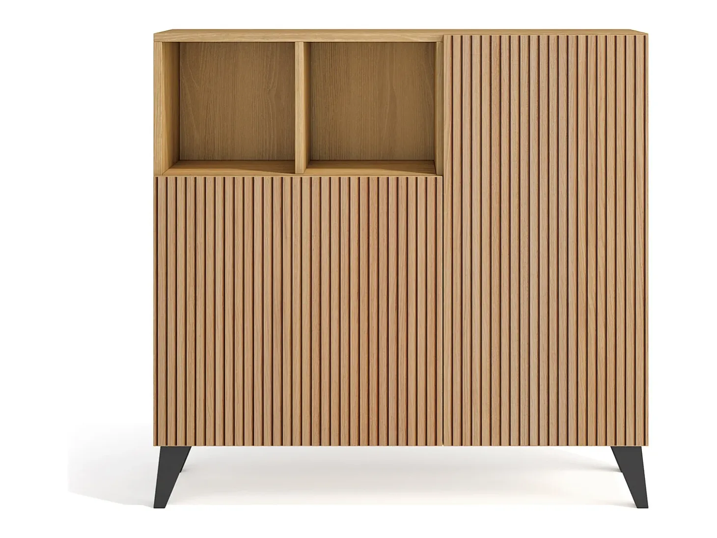Mueble zapatero/armario - A87cm x L90cm x P27cm roble dorado puertas impresión vallado patas gris grafito - Moss