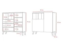 Mueble zapatero/armario - A87cm x L90cm x P27cm roble dorado puertas impresión vallado patas gris grafito - Moss