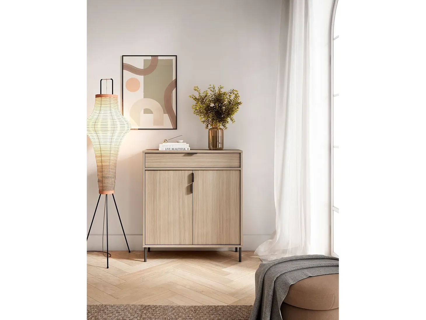 Mueble zapatero/armario - A89cm x L90cm x P29cm nogal claro - Alice