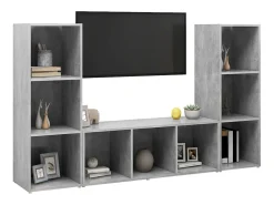 Muebles de salón 3 piezas madera ingeniería gris hormigón