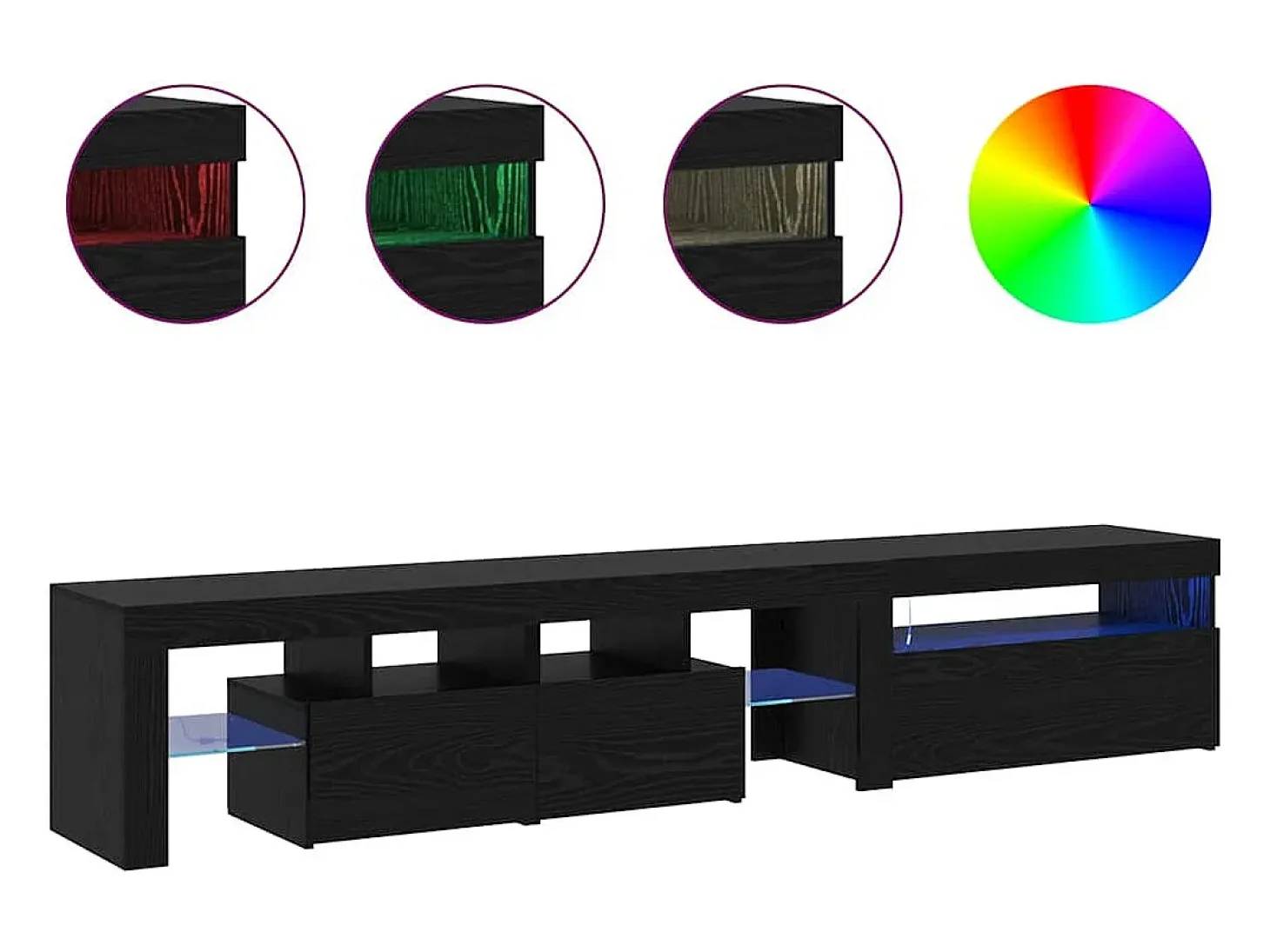 Muebles de TV 2 pcs con luces LED de roble negro y madera elaborada