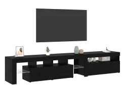 Muebles de TV 2 pcs con luces LED de roble negro y madera elaborada