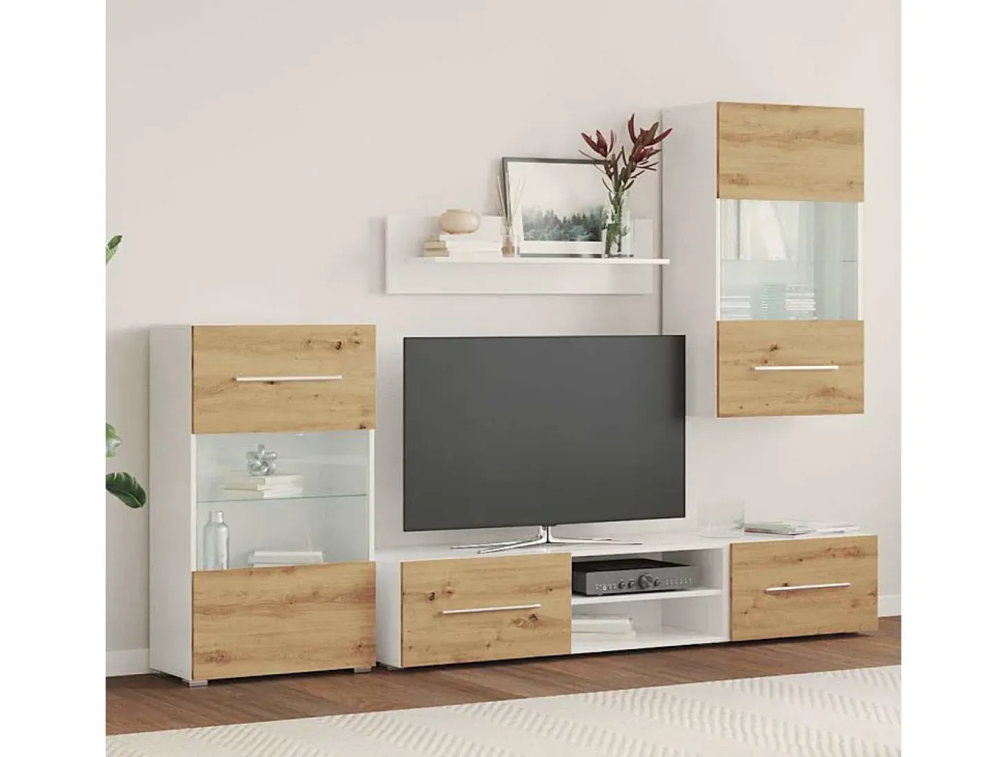 Muebles de TV 5 piezas con iluminación LED roble artesanal
