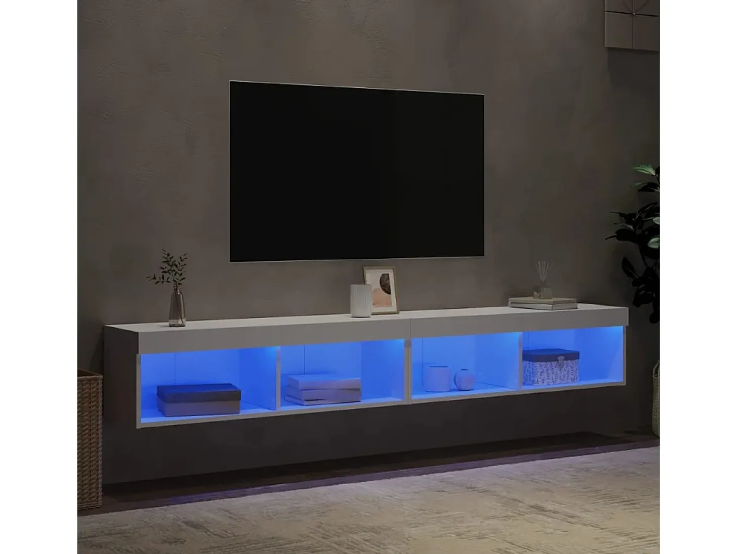 Muebles de TV con luces LED 2 uds blanco 100x30x30 cm