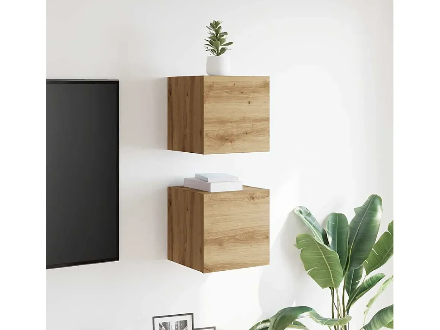 Muebles de TV de pared de 2 piezas, roble artesanal, 30,5x30x30 cm