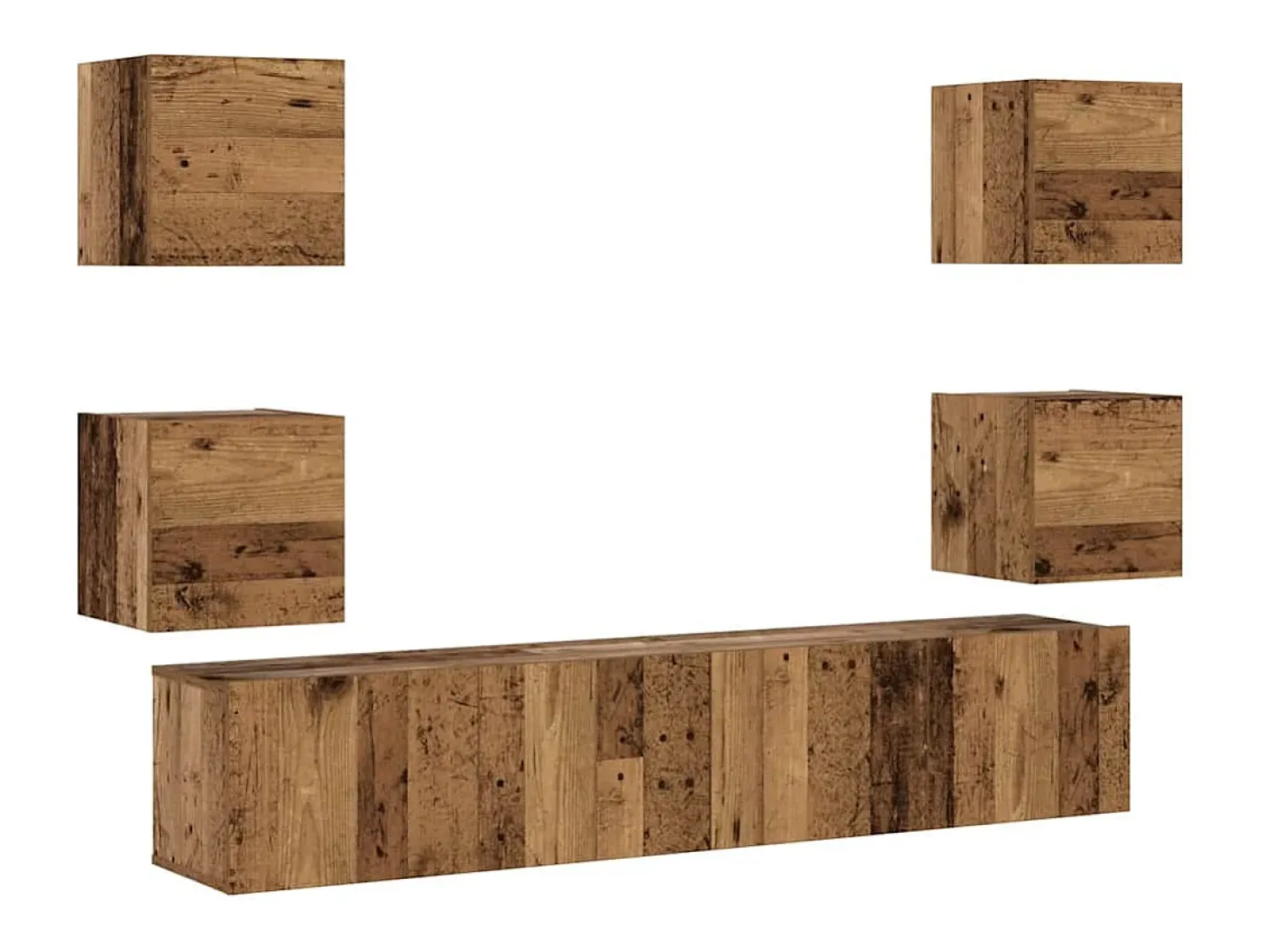 Muebles de TV de pared de 6 piezas, madera vieja, madera de ingeniería