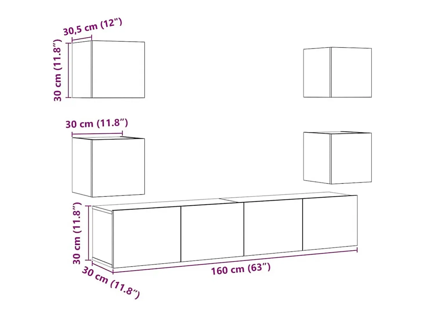 Muebles de TV de pared de 6 piezas, madera vieja, madera de ingeniería
