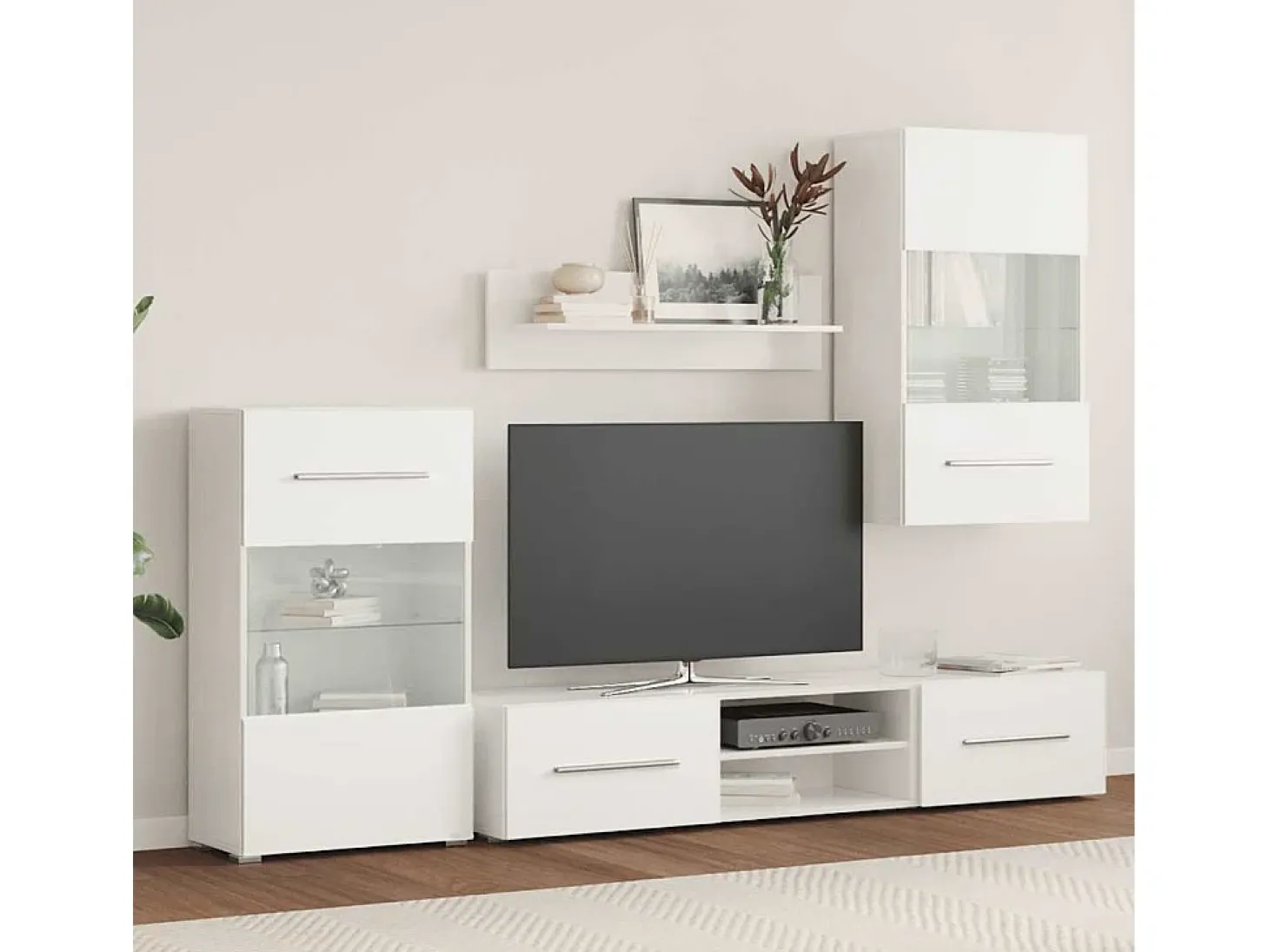 Muebles para TV 5 piezas con iluminación LED blanco mate