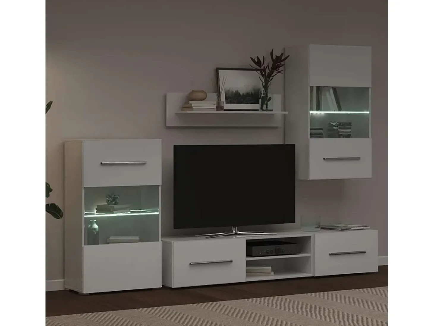 Muebles para TV 5 piezas con iluminación LED blanco mate