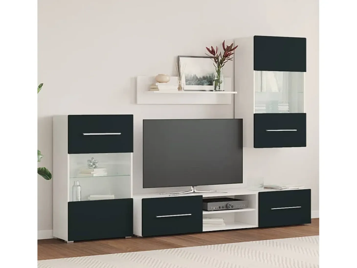 Muebles para TV 5 piezas con iluminación LED índigo mate