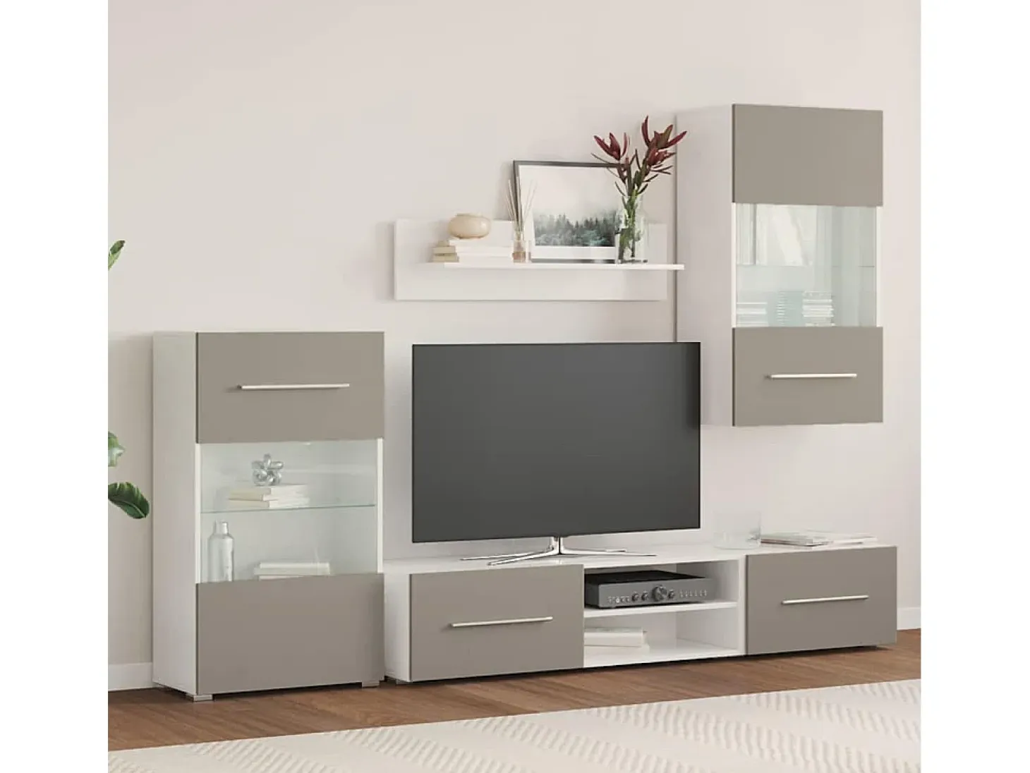 Muebles para TV 5 piezas con iluminación LED gris piedra