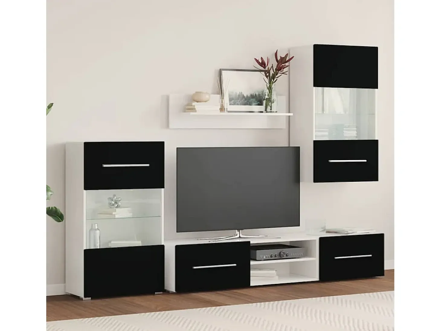Muebles para TV 5 piezas con iluminación LED negra mate