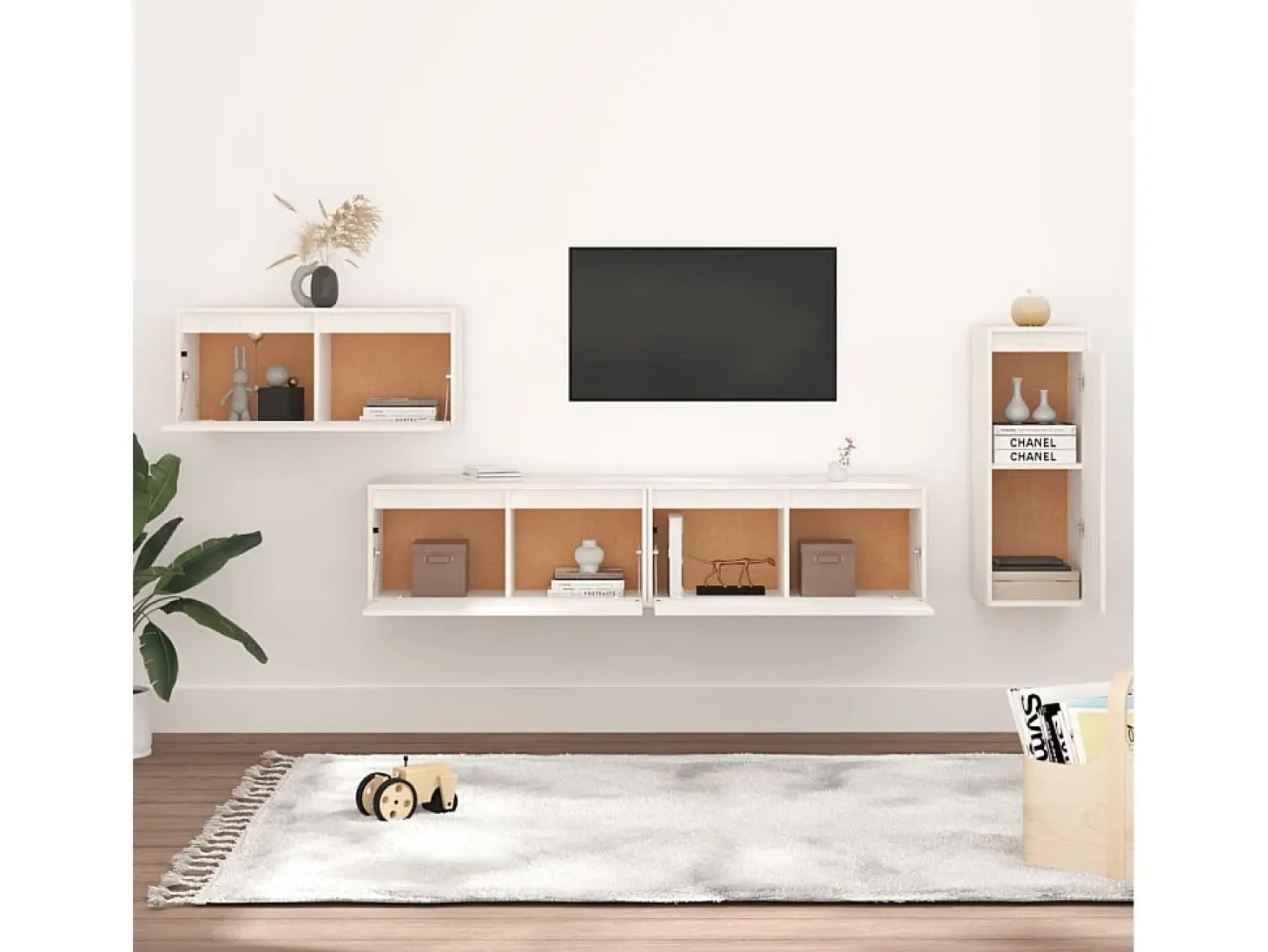 Muebles para TV 4 piezas madera maciza de pino blanco ES49780