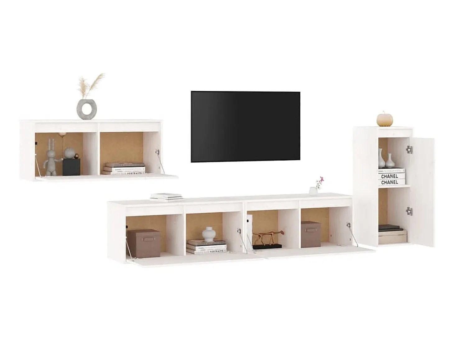 Muebles para TV 4 piezas madera maciza de pino blanco ES49780