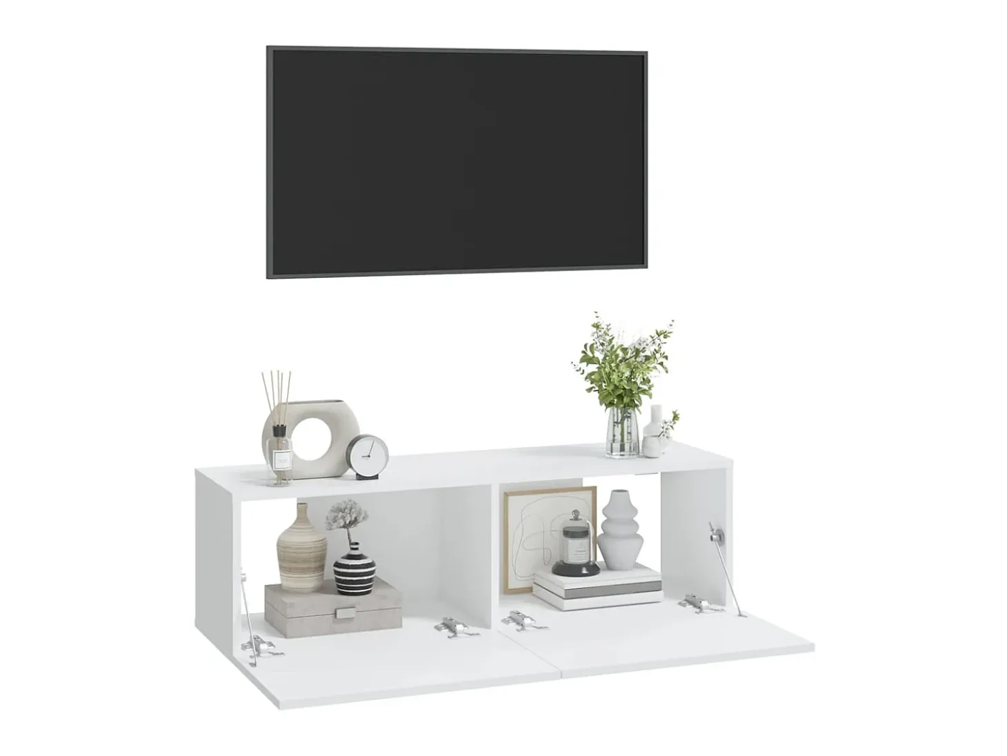 Muebles TV de pared 2 uds madera ingeniería blanco 100x30x30 cm ES33738