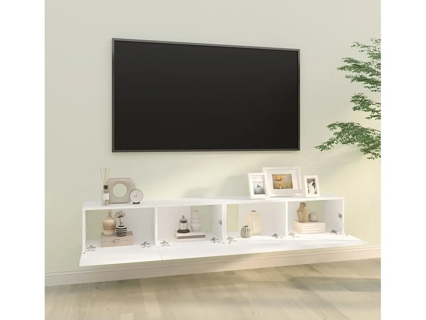 Muebles TV de pared 2 uds madera ingeniería blanco 100x30x30 cm ES33738