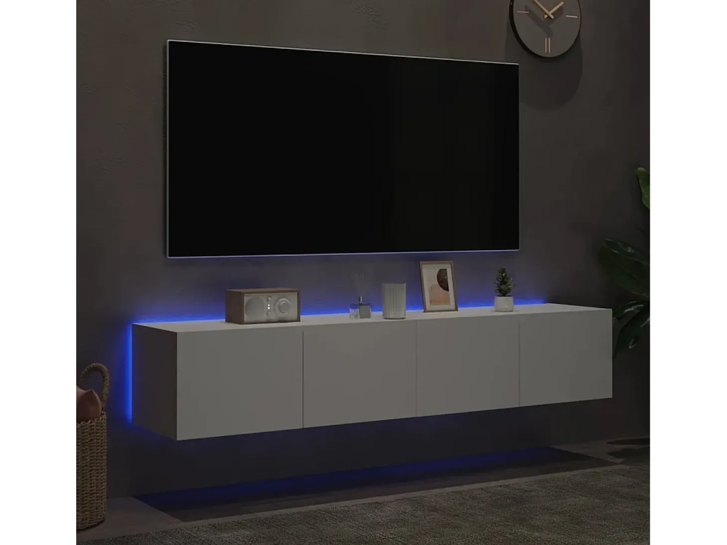 Muebles TV de pared con luces LED 2 uds blanco 80x35x31 cm ES75873