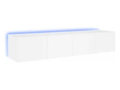 Muebles TV de pared con luces LED 2 uds blanco 80x35x31 cm ES75873
