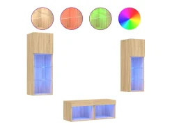 Muebles TV de pared con luces LED 4 piezas roble Sonoma ES91506