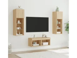 Muebles TV de pared con luces LED 4 piezas roble Sonoma ES91506