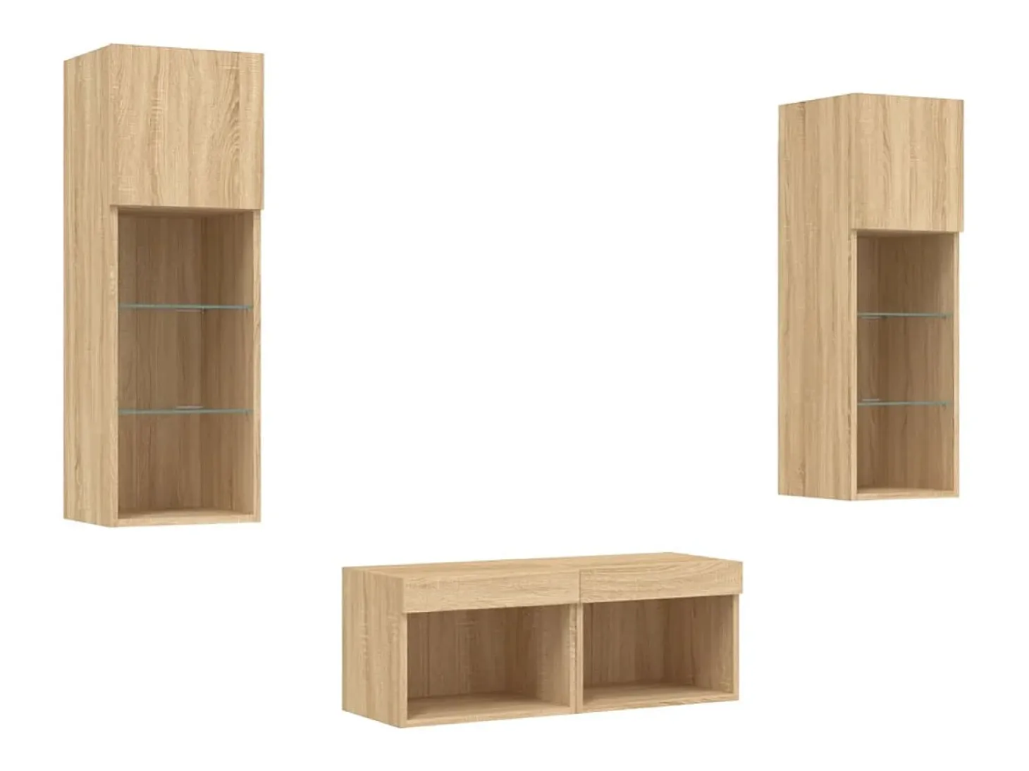 Muebles TV de pared con luces LED 4 piezas roble Sonoma ES91506