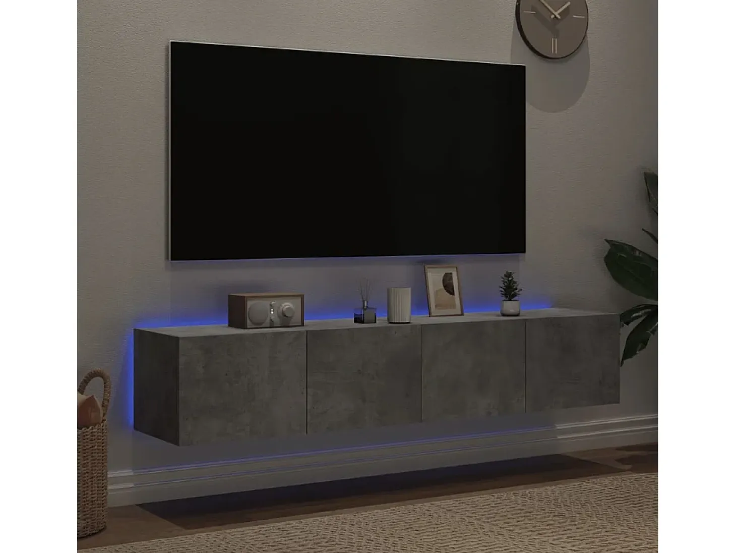 Muebles TV de pared luces LED 2 uds gris hormigón 80x35x31 cm ES53358