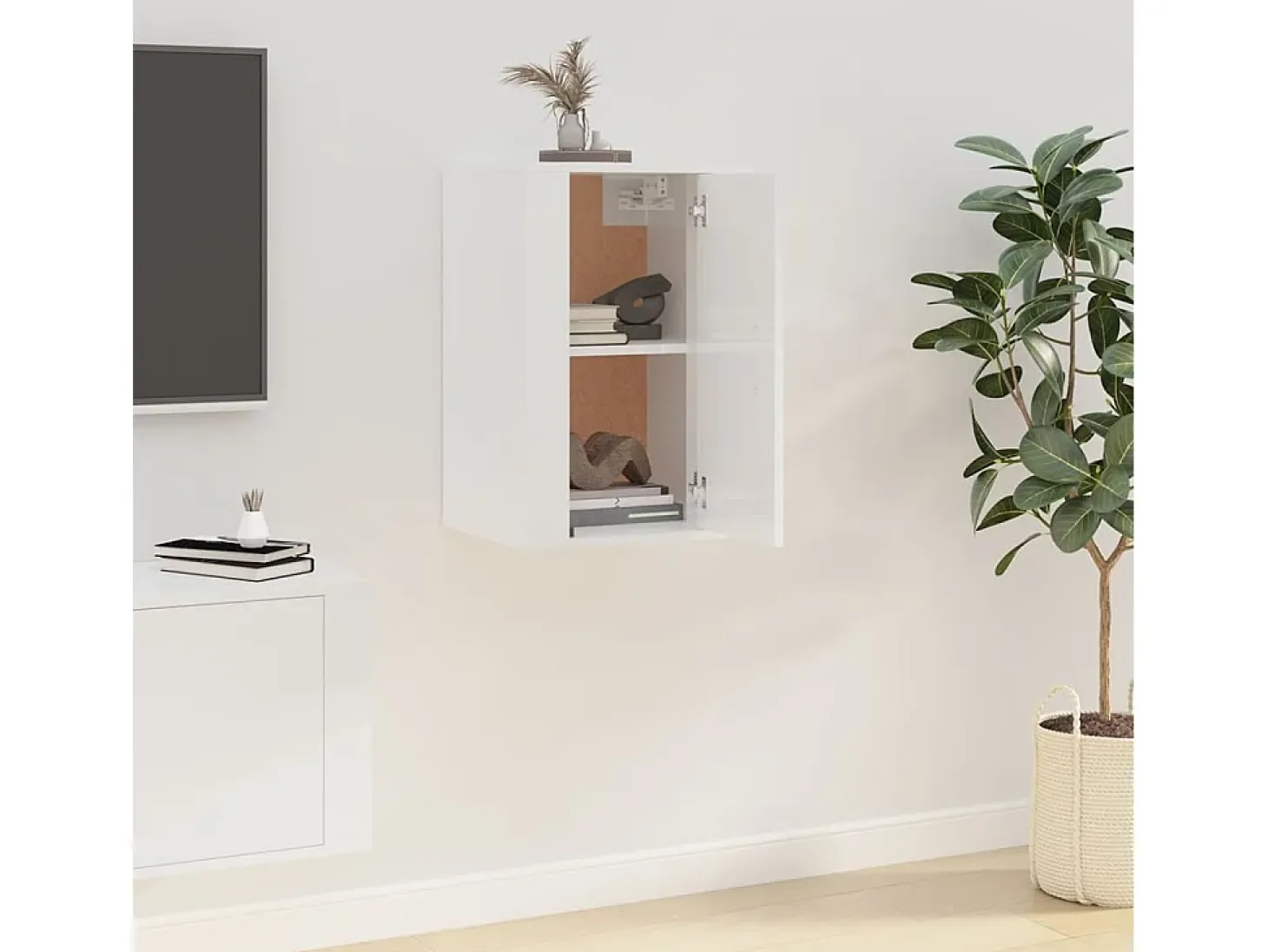 Murk Mueble para TV de pared blanco brillante 40x34,5x60 cm