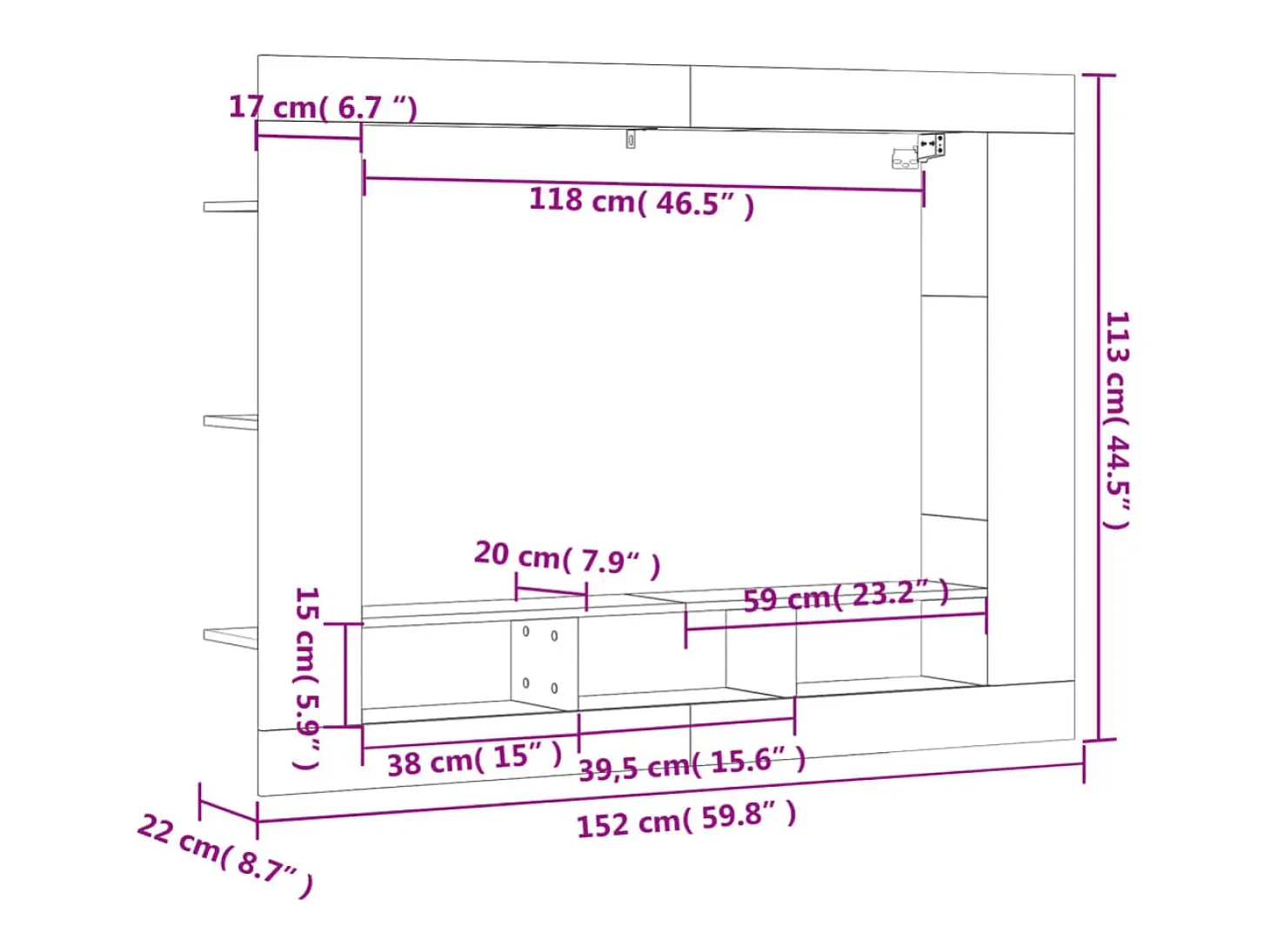 Mykdal Mueble de TV madera de ingeniería gris Sonoma 152x22x113 cm