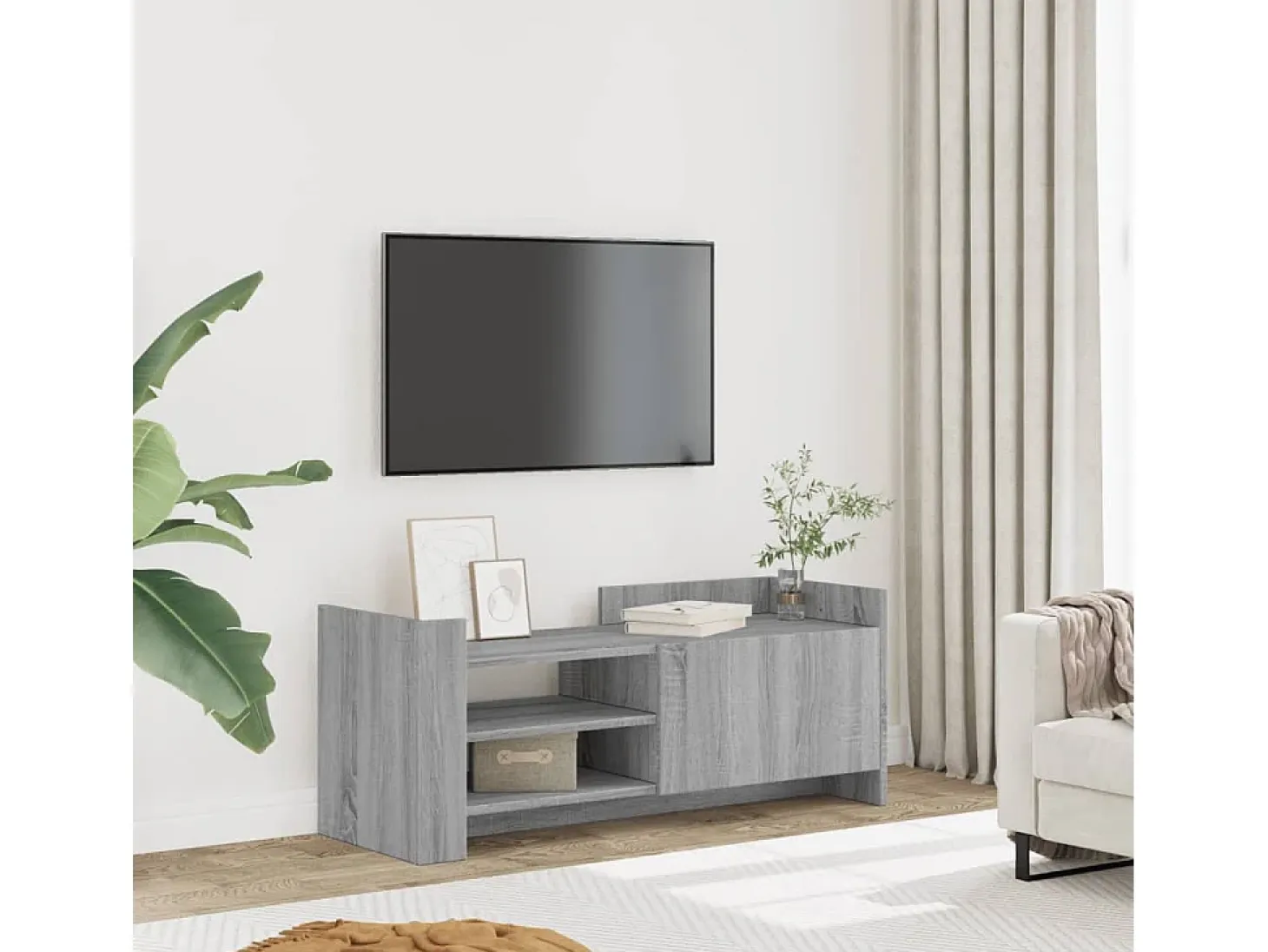 Nando Mueble de TV madera contrachapada gris Sonoma 100x35x40 cm