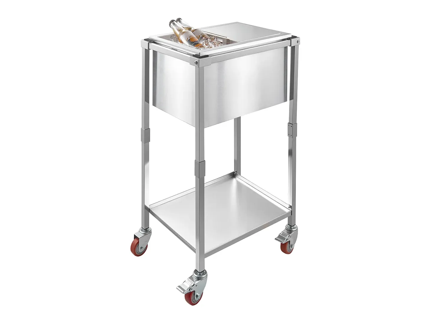 Nevera con Ruedas SucceBuy, 51 x 36 x 97 cm, Depósito de Hielo Integrado de Acero Inoxidable con Estante, 28 L, para Patio, Jardín, Bar y Restaurante