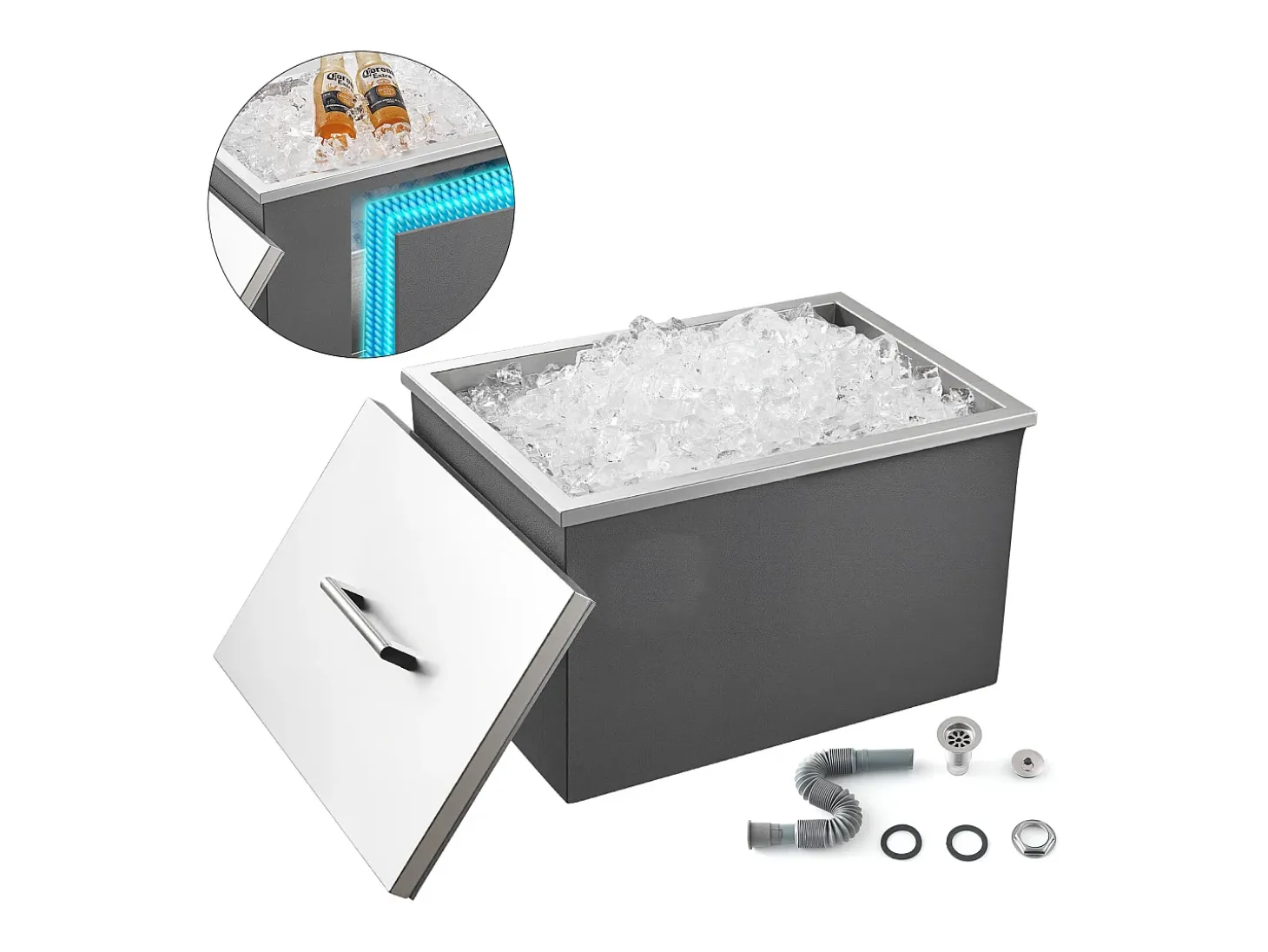 Nevera con Ruedas SucceBuy, 50,8 x 35,5 x 30,6 cm, Depósito de Hielo Comercial de 30 L para Vino y Cerveza Fríos
