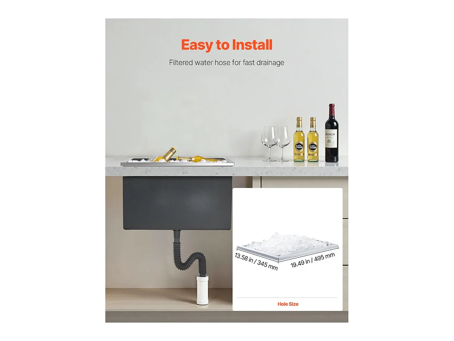 Nevera con Ruedas SucceBuy, 50,8 x 35,5 x 30,6 cm, Depósito de Hielo Comercial de 30 L para Vino y Cerveza Fríos