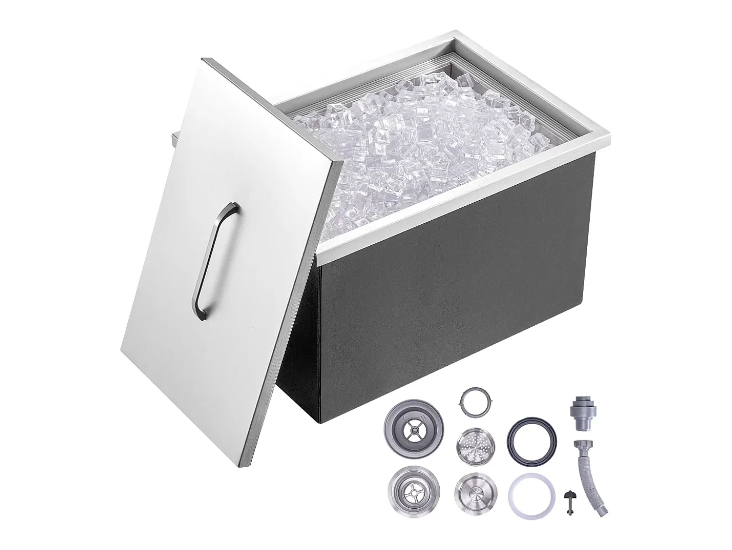 Nevera Empotrada SucceBuy, 56 x 43 x 30 cm, Hielera de Acero Inoxidable con Tapa, Cubeta de Hielo