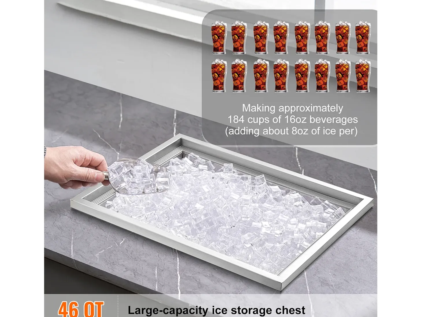 Nevera Empotrada SucceBuy, 56 x 43 x 30 cm, Hielera de Acero Inoxidable con Tapa, Cubeta de Hielo