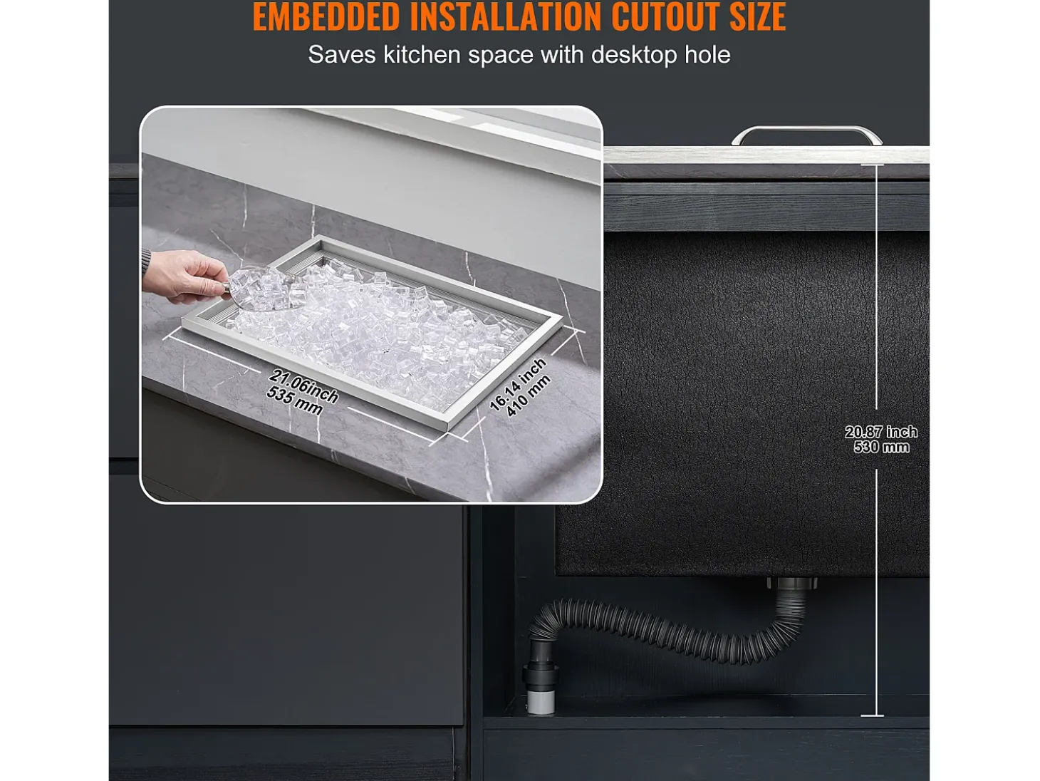 Nevera Empotrada SucceBuy, 56 x 43 x 30 cm, Hielera de Acero Inoxidable con Tapa, Cubeta de Hielo