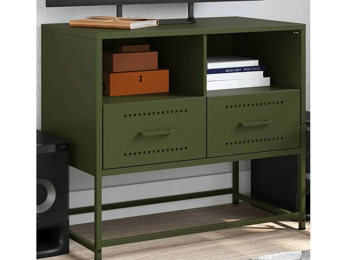 Nicholas Mueble para TV de acero verde oliva 68x39x60,5 cm