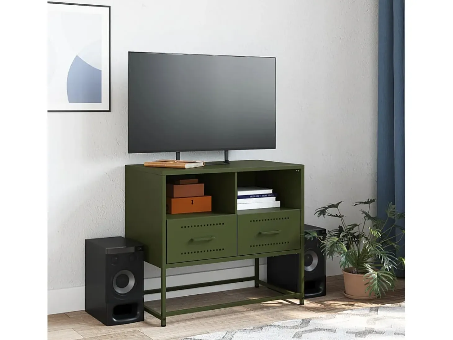 Nicholas Mueble para TV de acero verde oliva 68x39x60,5 cm