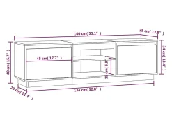 Njorir Mueble de TV de madera maciza de pino gris 140x35x40 cm