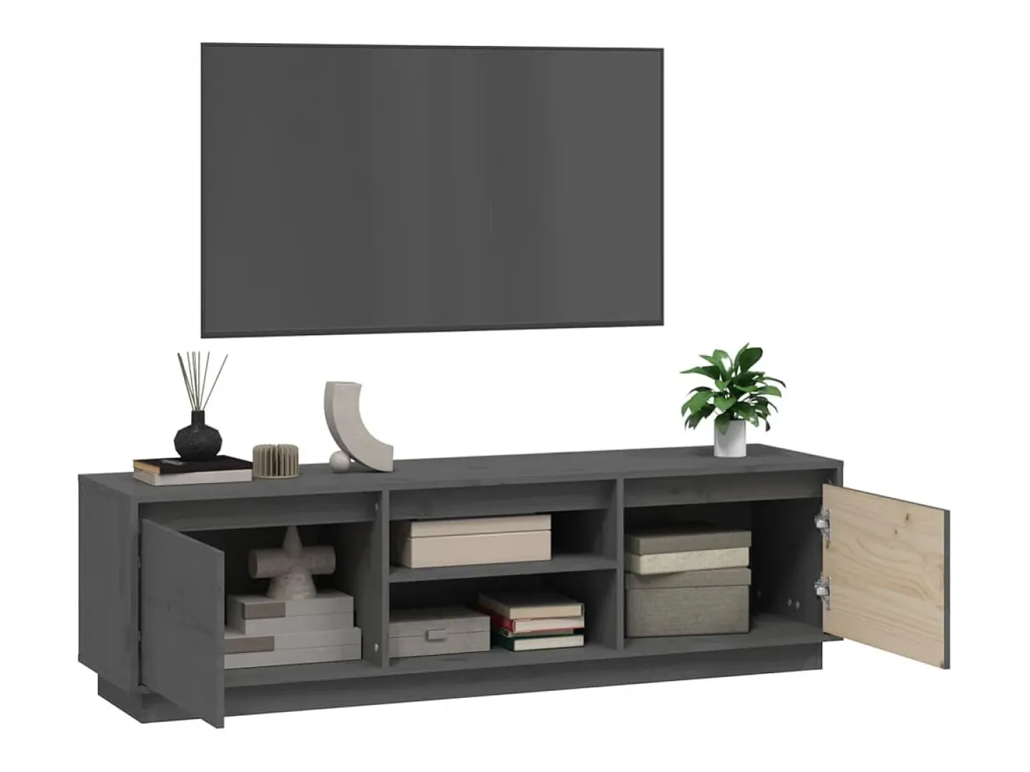 Njorir Mueble de TV de madera maciza de pino gris 140x35x40 cm