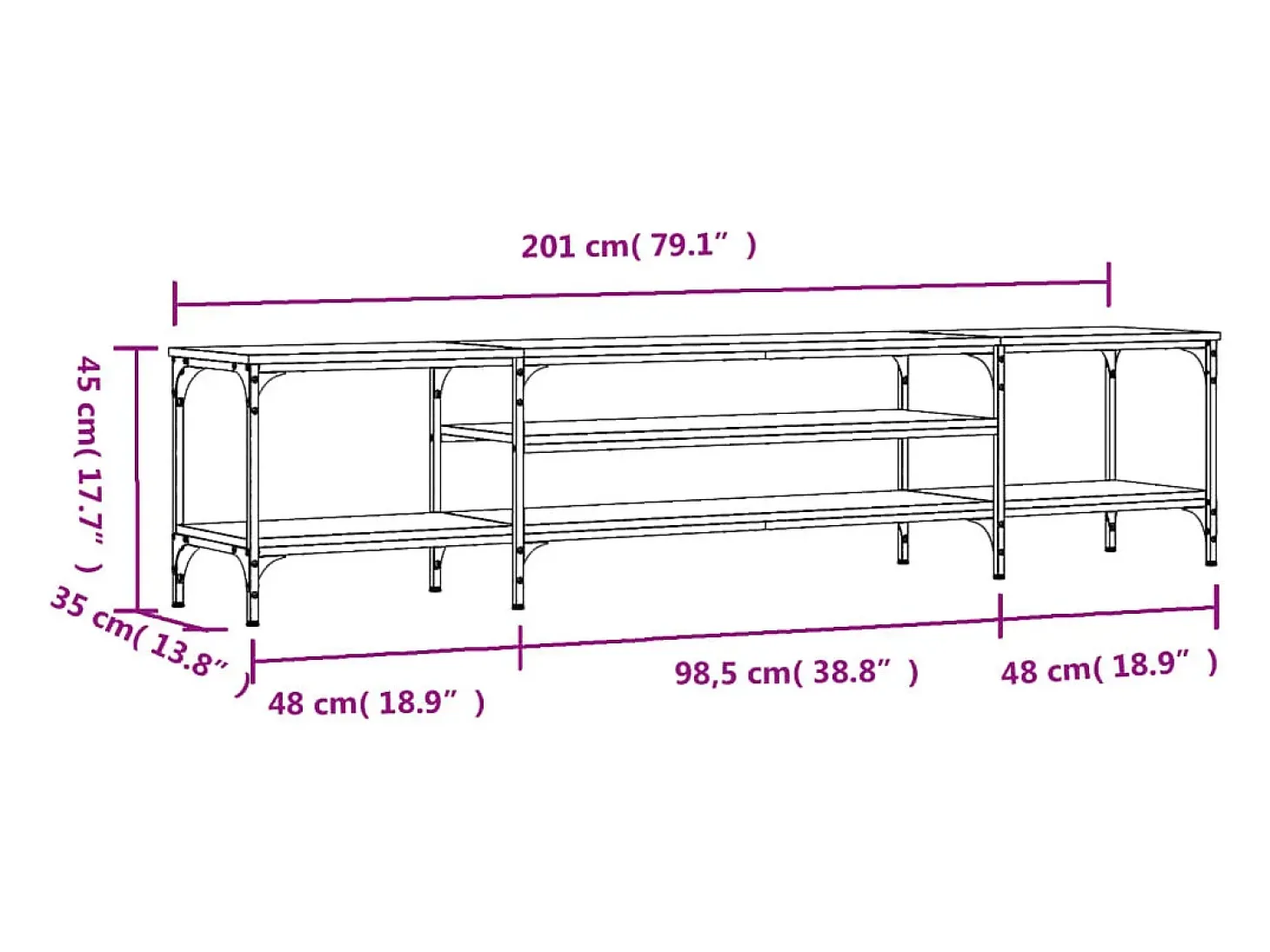 Numa Mueble TV madera ingeniería y erro roble sonoma 201x35x45 cm