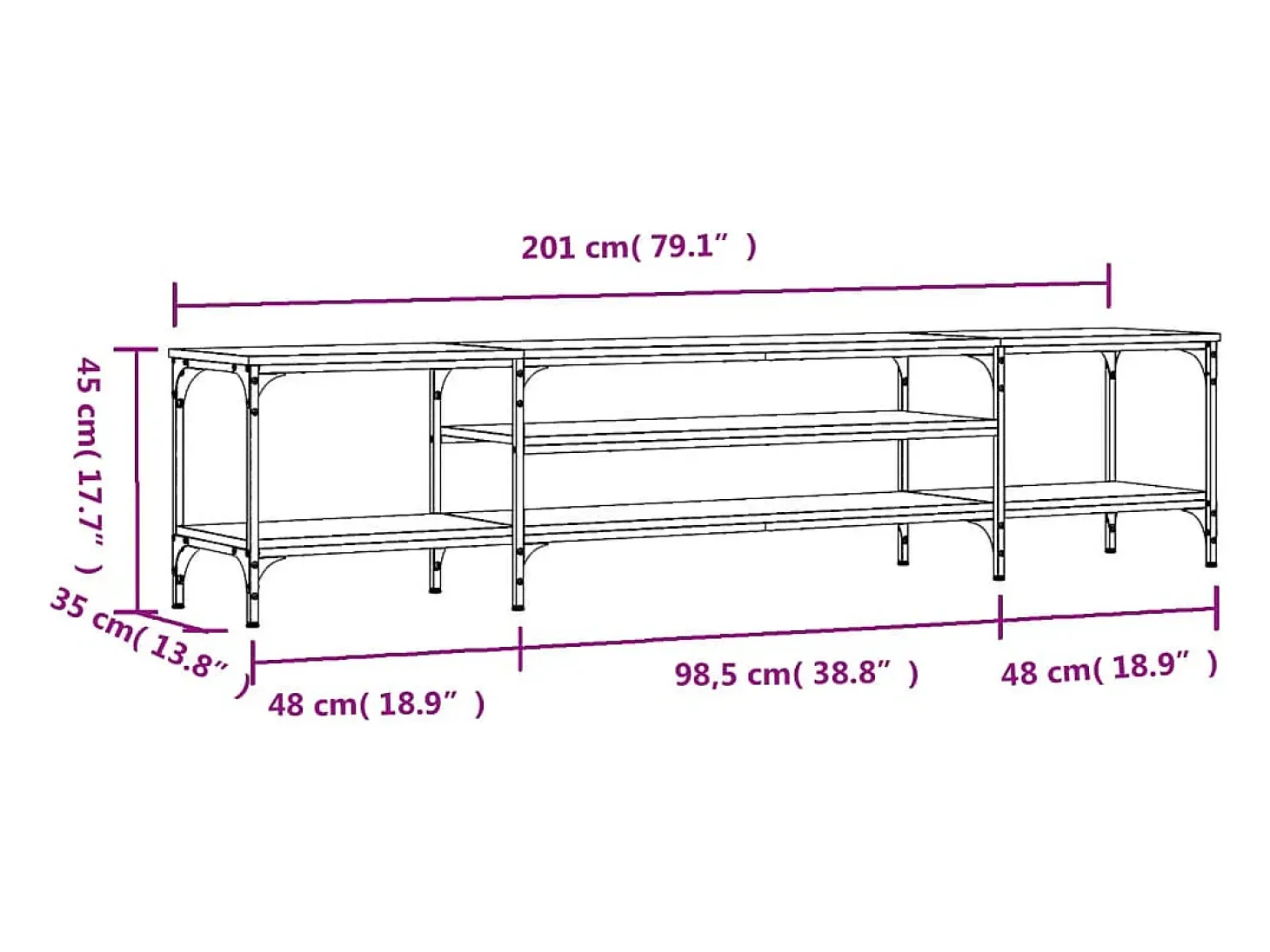 Numa Mueble TV madera ingeniería y erro gris Sonoma 201x35x45 cm