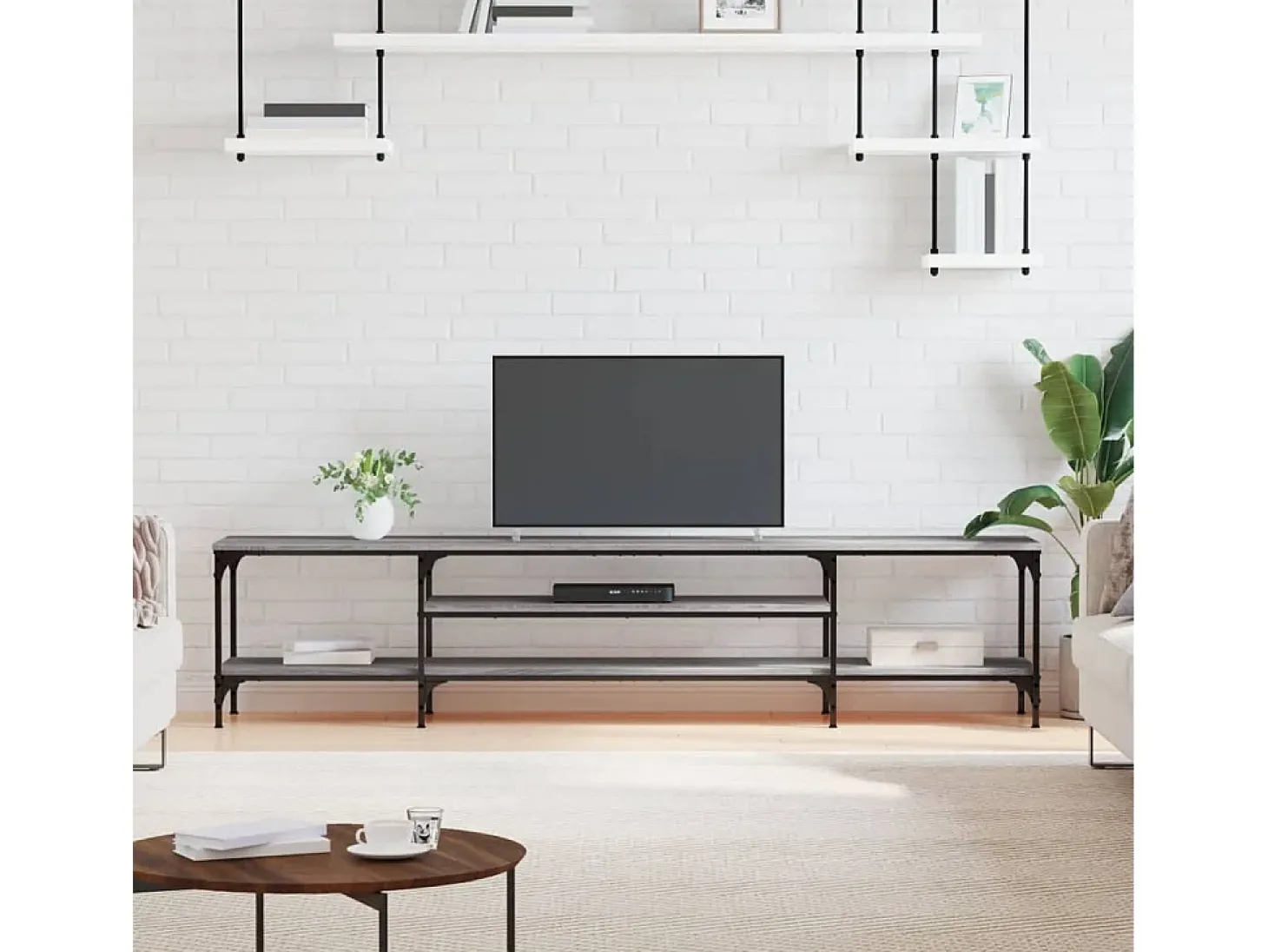 Numa Mueble TV madera ingeniería y erro gris Sonoma 201x35x45 cm