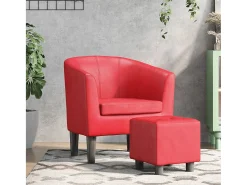 Nykøbing Mors Sillón con taburete cuero sintético rojo