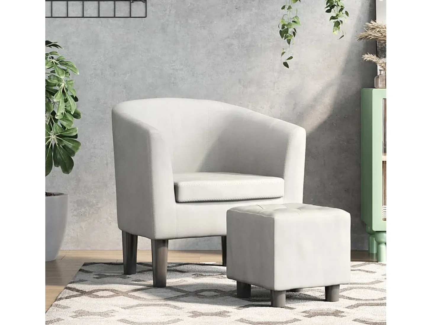 Nykøbing Mors Sillón con taburete cuero sintético blanco
