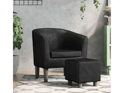 Nykøbing Mors Sillón con taburete cuero sintético negro