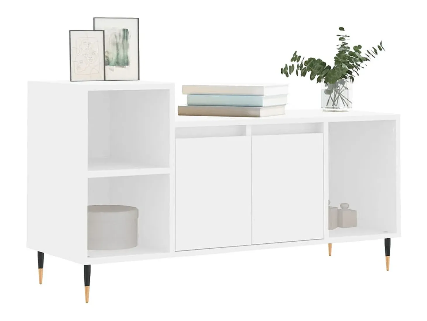 Nyrena Mueble para TV madera contrachapada blanco 100x35x55 cm